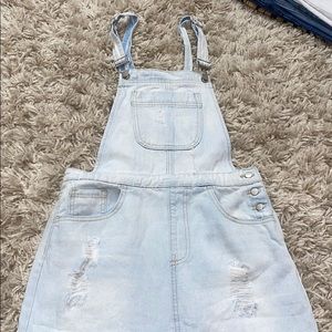 light denim washed skirt overalls